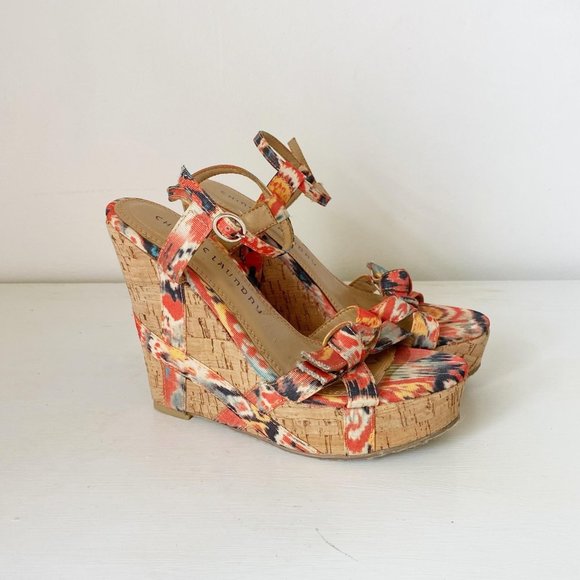 Chinese Laundry Shoes - Chinese Laundry Orange Floral Wedge Sandals, Sz 6